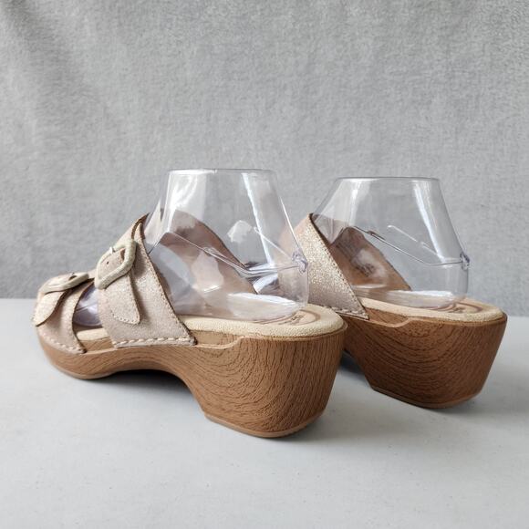 Dansko Sandals Womens 10.5 Slip On Leather Champagne Shimmer Buckle Sophie EU 41 - Picture 3 of 11